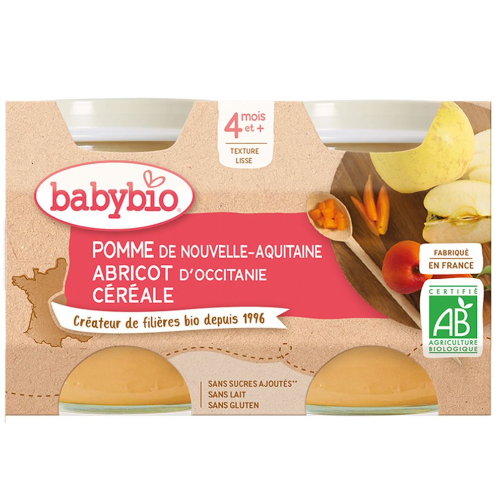 Babybio Pomme DE Nouvelle-Aquitaine Abricot D'occitanie Céréale dès 4 mois