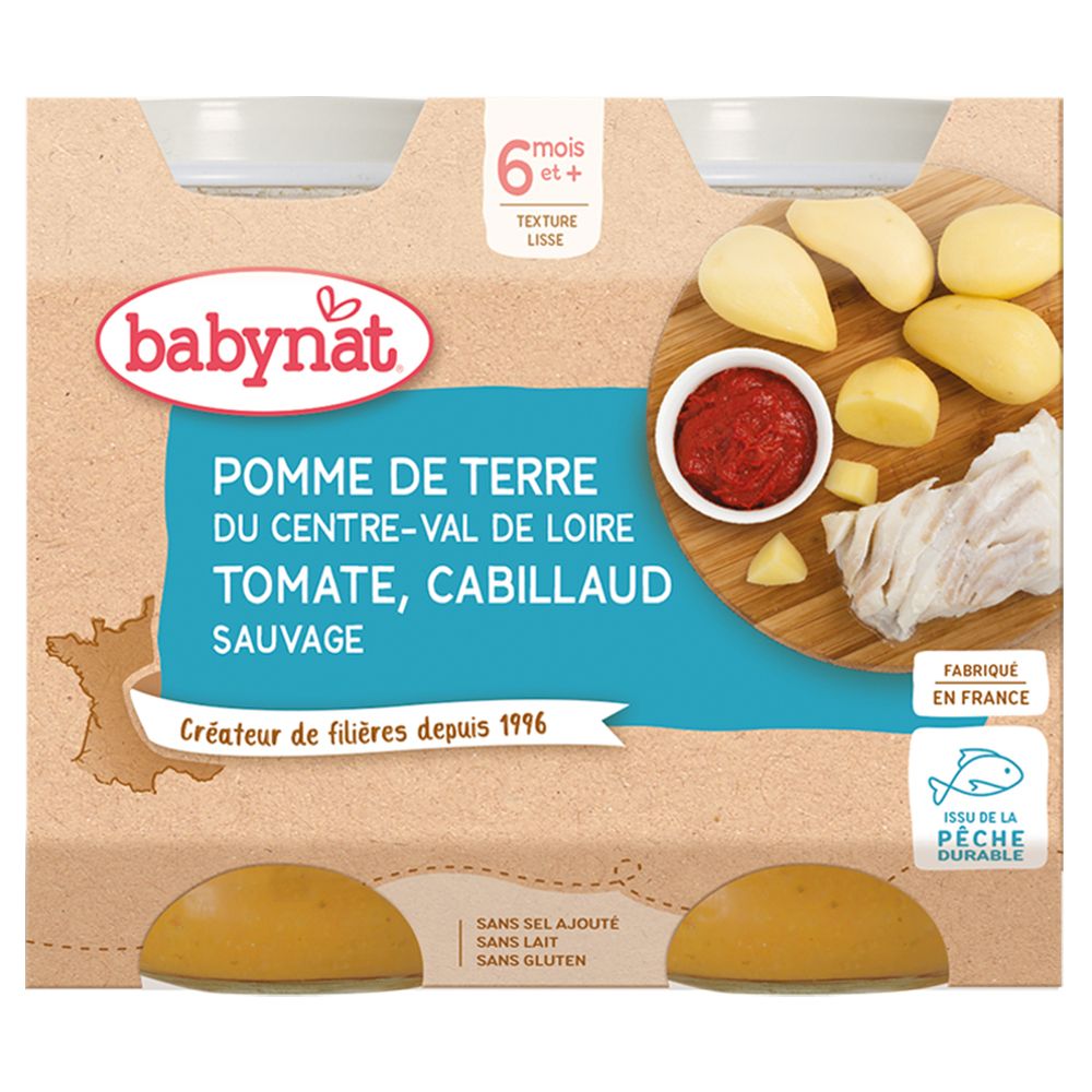 Babybio Pomme DE Terre DU Centre-Val DE Loire Tomate Cabillaud Sauvage dès 6 mois