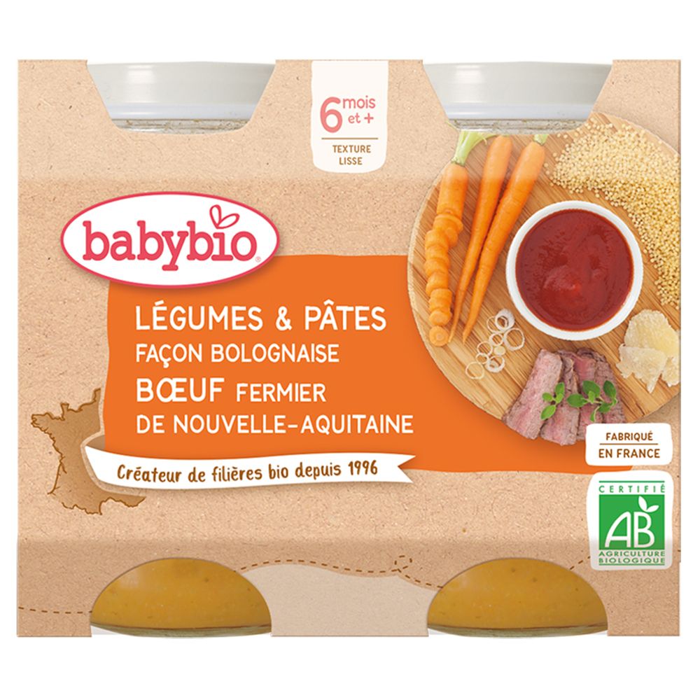 Babybio Menu Légumes & Pâtes façon bolognaise, bœuf fermier de Nouvele-Aquitaine