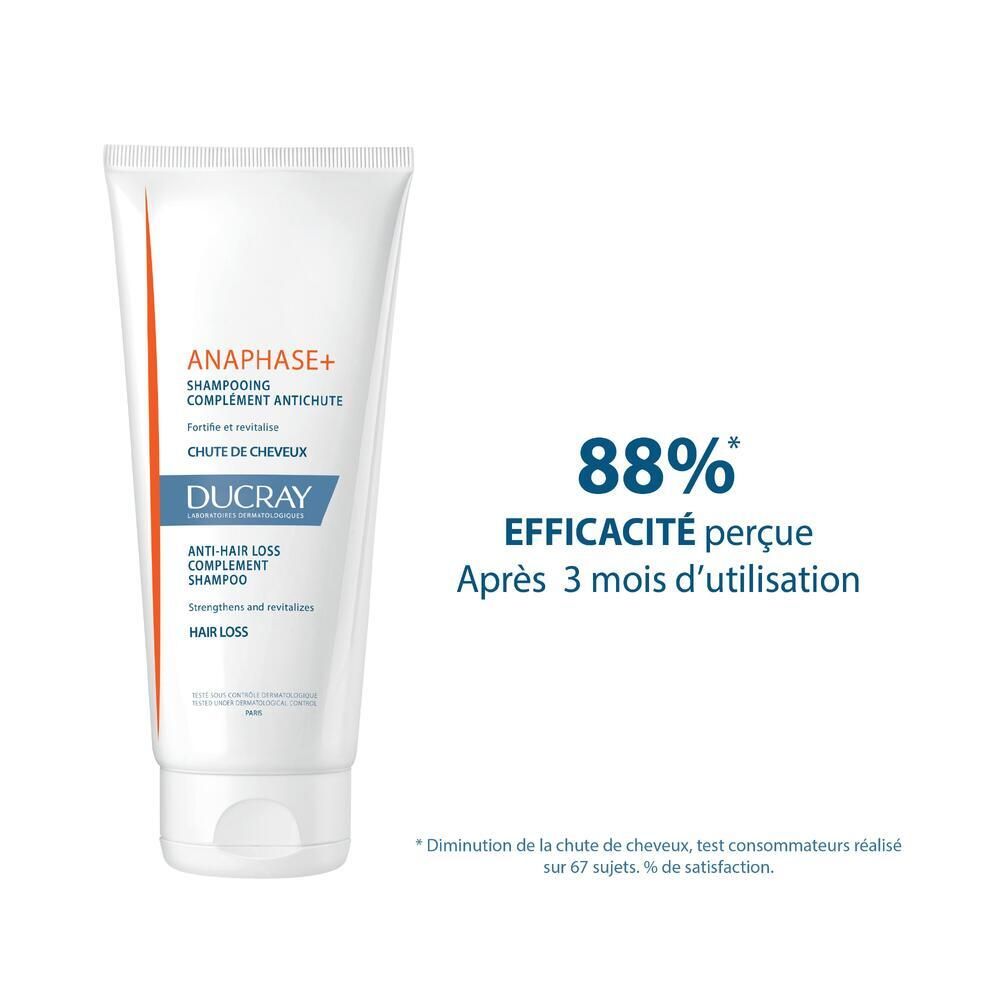 Weiße Tube Shampoo mit Aufschrift: ANAPHASE+, DUCRAY, gegen Haarausfall. 88% Wirksamkeit nach 3 Monaten.