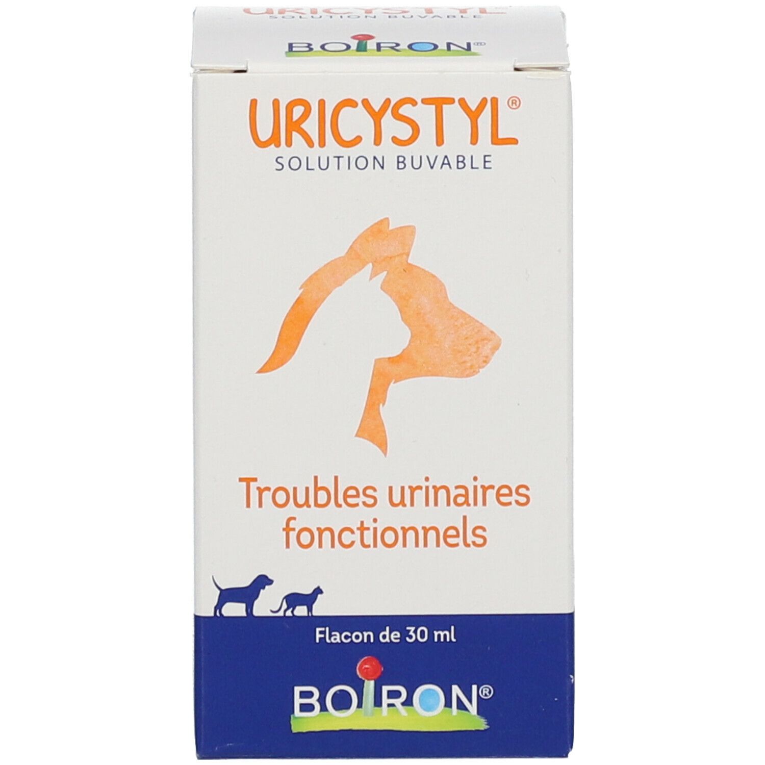 Boîte blanche avec logo URICYSTYL et informations produit. Contient 30 ml.