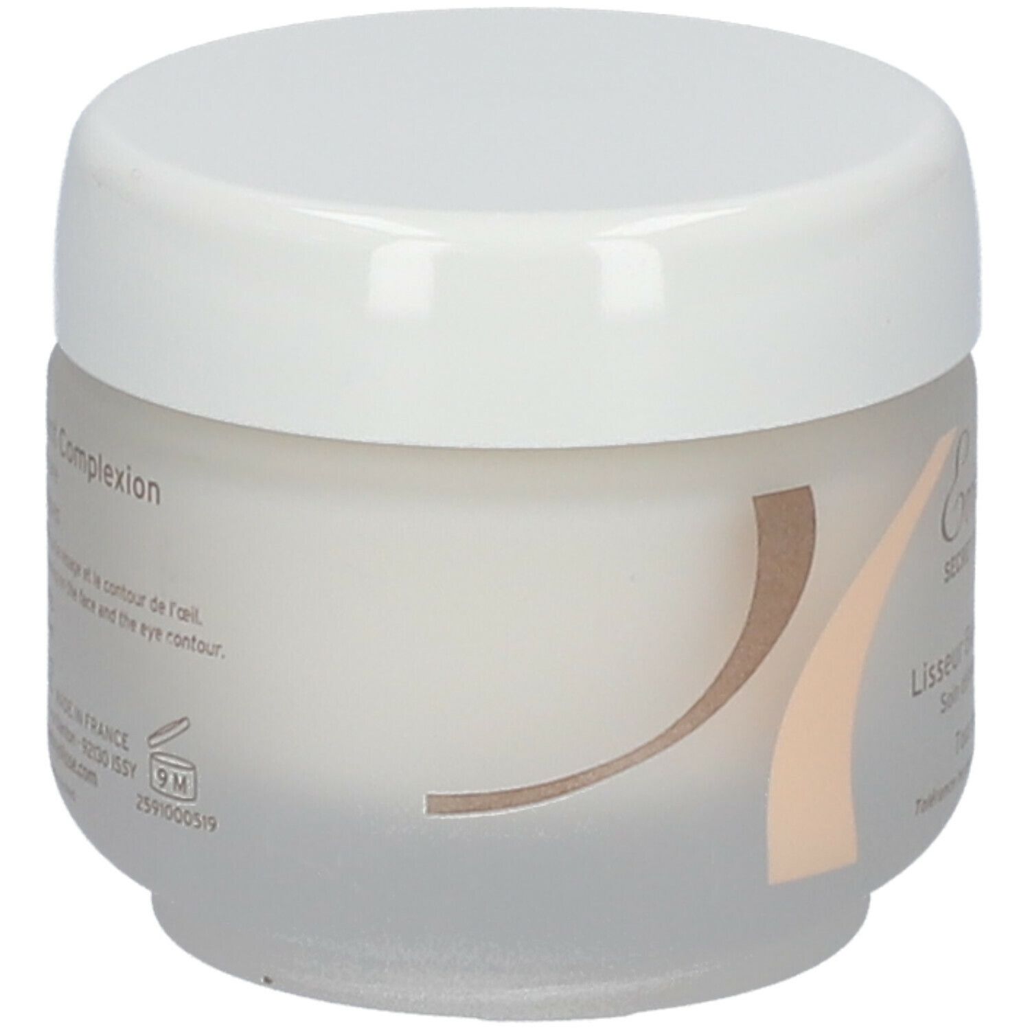Pot de crème avec couvercle blanc. Inscription: Intense Smooth Radiant Complexion. Pour tous types de peaux.