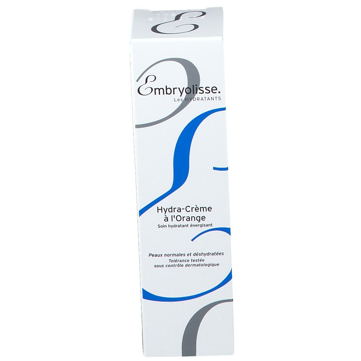 Produktverpackung. Enthält Hydra-Crème à l'Orange. Text: Peaux normales et déshydratées. Dermatologisch getestet.