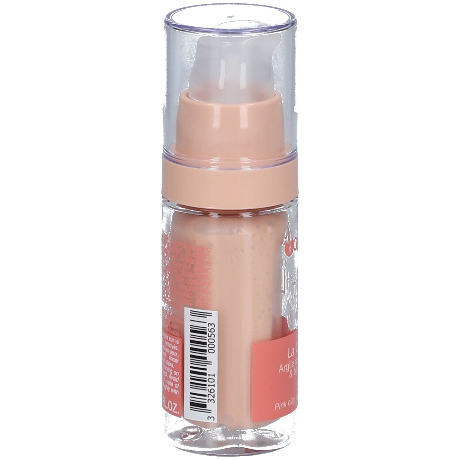 Flacon de crème rose. Code-barres et texte sur le côté. Inscription: Argiletz Sublime Argile. Texte: La Crème jour, Argile rose.