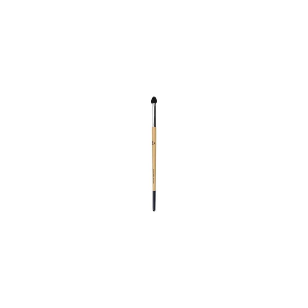 Applicateur pour paupières. Pointe noire, virole argentée, manche beige. Extrémité noire.