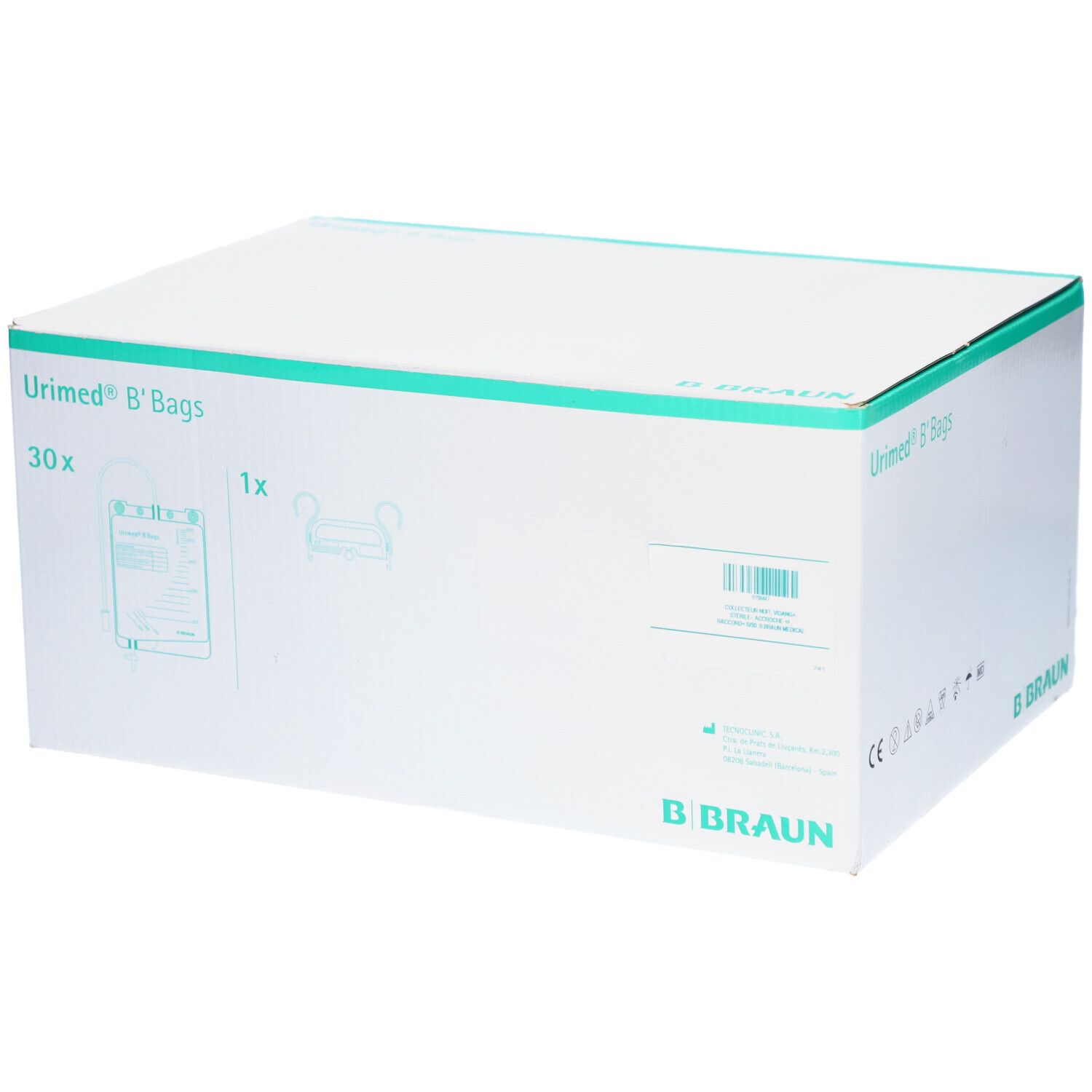 Boîte URIMED B'BAGS. Inscriptions : 30x, 1x, logo B. Braun. Bordure verte.