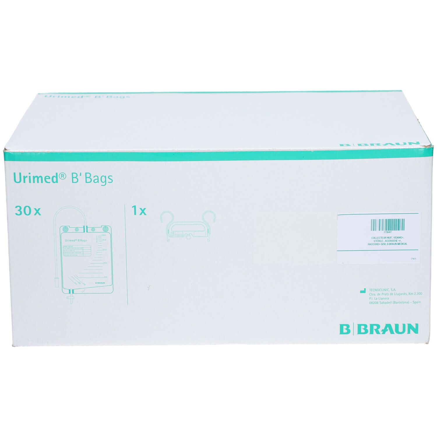 Boîte URIMED B'BAGS. Inscriptions : 30x, 1x, logo B. Braun. Bordure verte.