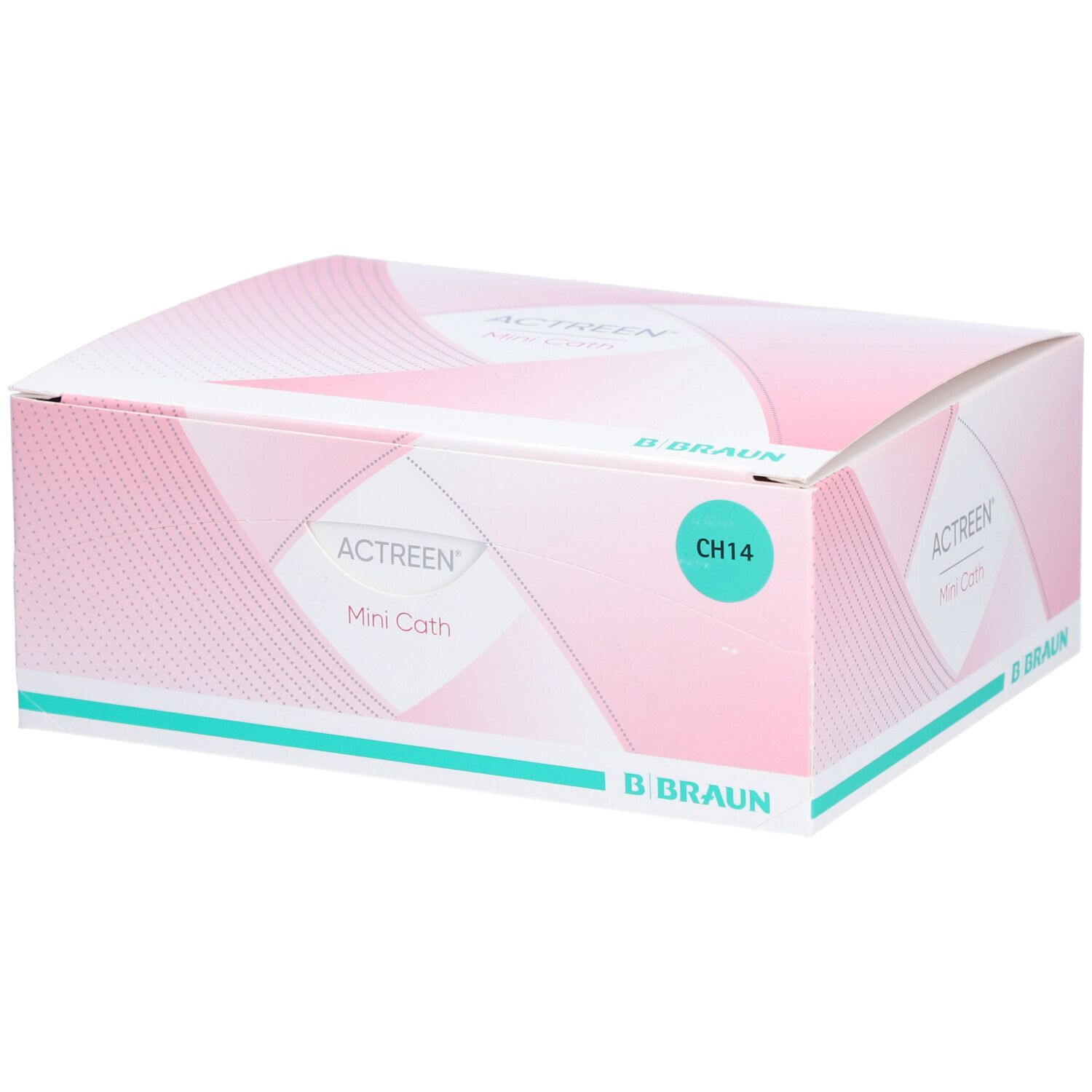 Boîte Actreen Mini Cath. Emballage rose et blanc avec nom du produit et indication CH14.