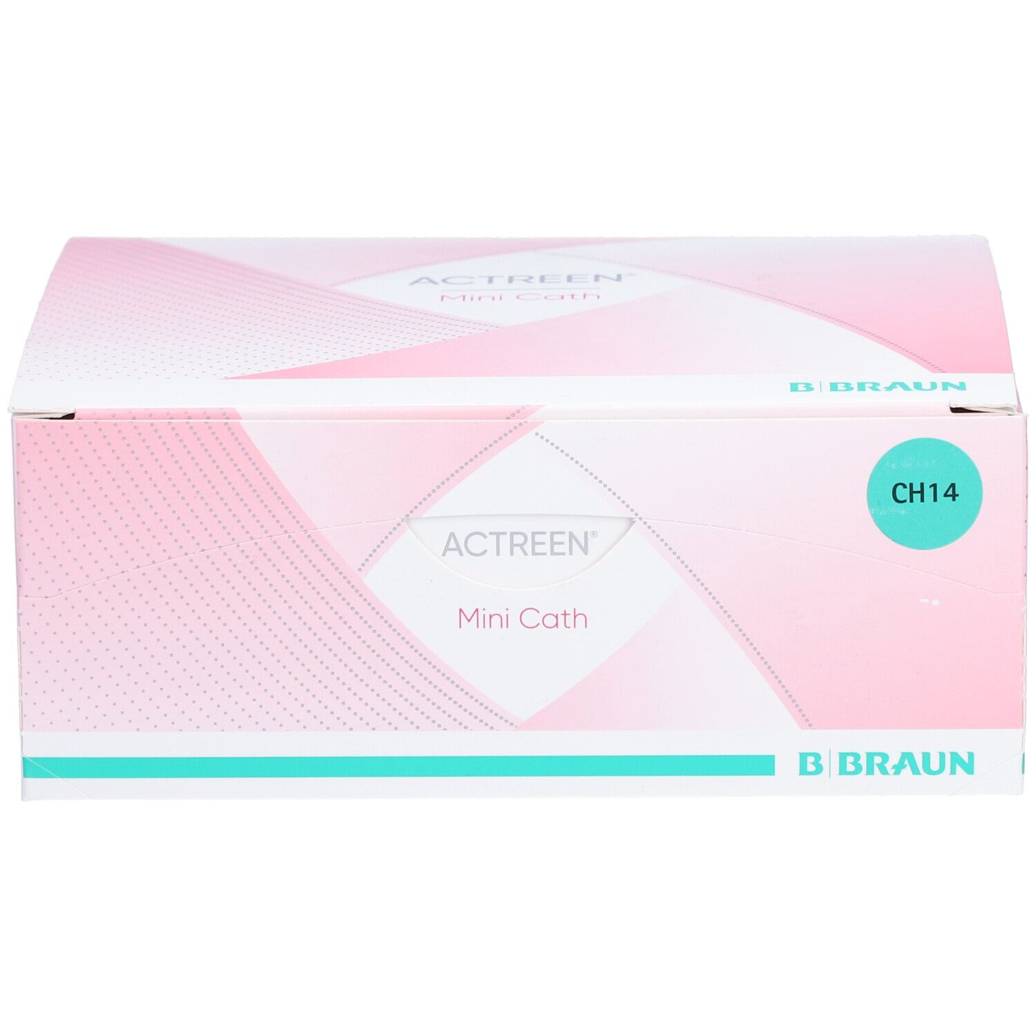 Boîte Actreen Mini Cath. Emballage rose et blanc avec nom du produit et indication CH14.