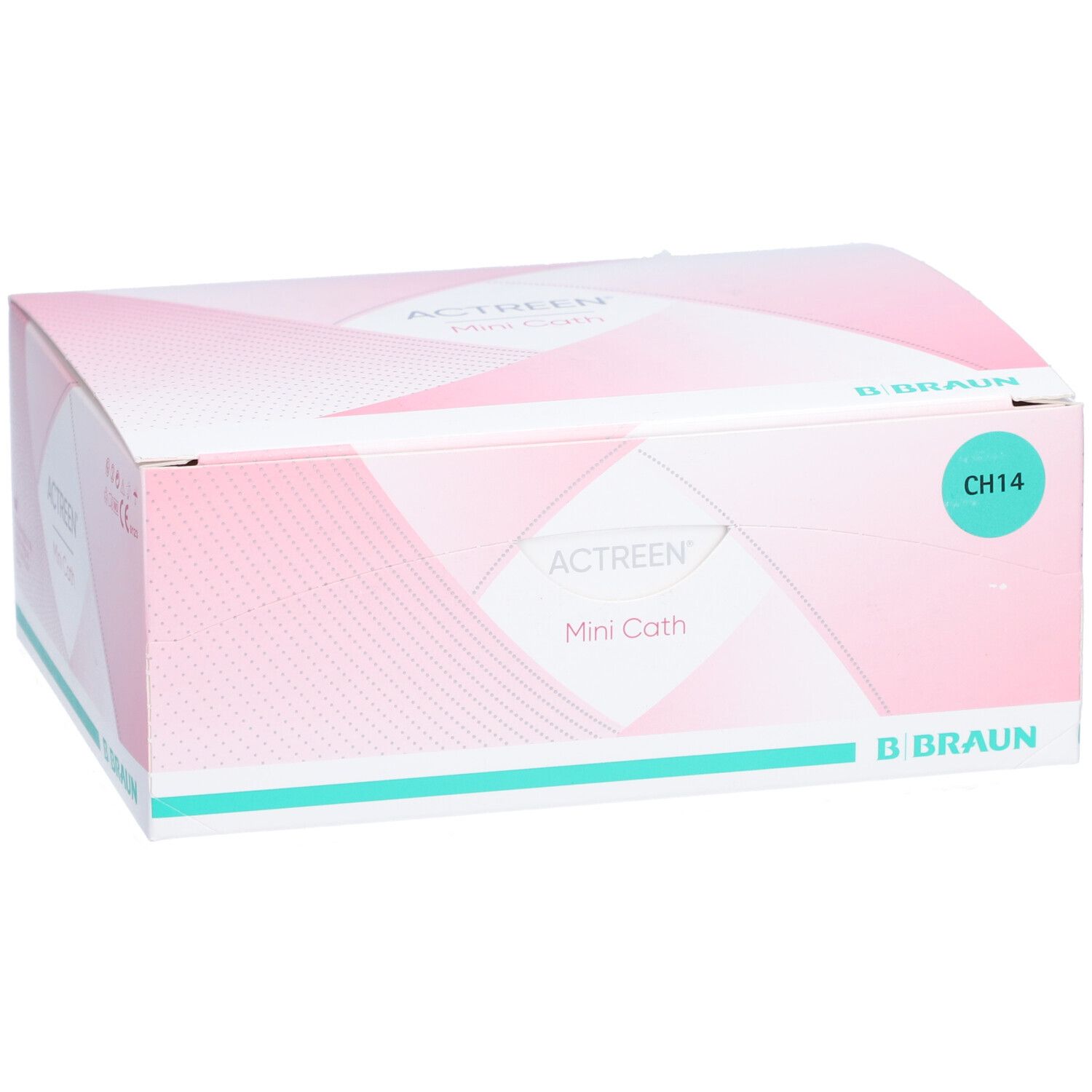 Boîte Actreen Mini Cath. Emballage rose et blanc avec nom du produit et indication CH14.