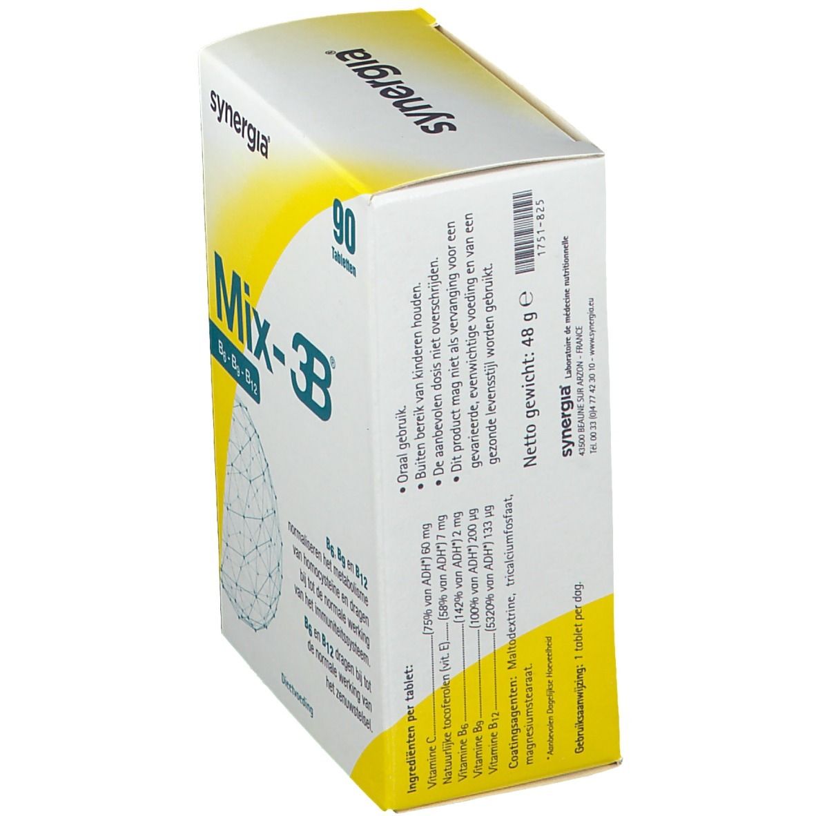 Boîte Mix-3B en biais. Contient des informations sur les ingrédients et le dosage.