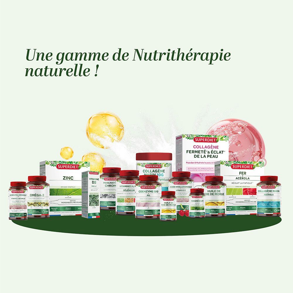 Verschiedene Produkte der Marke. Flaschen, Schachteln und Behälter. Natürliche Nutri-Therapie.