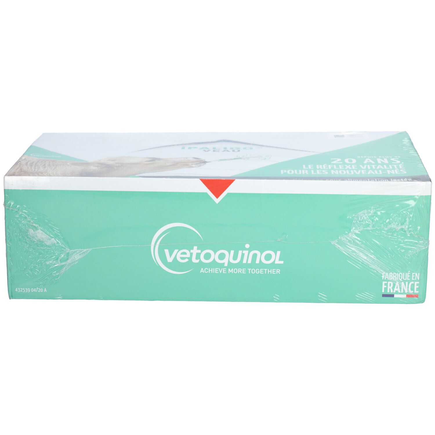 Verpackung mit Vetoquinol-Logo und Text: Achieve more together. Hergestellt in Frankreich.
