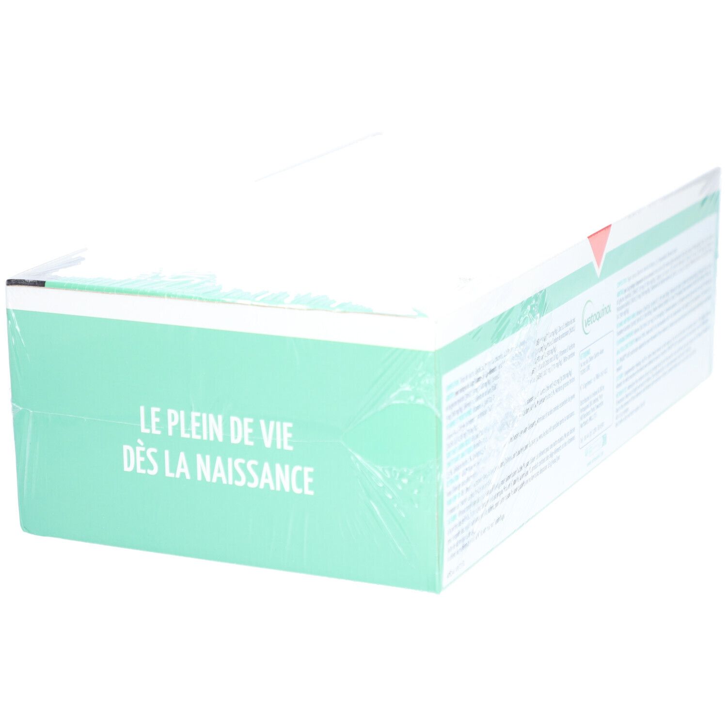 Verpackung mit Text: Le plein de vie dès la naissance. Vetoquinol-Logo.
