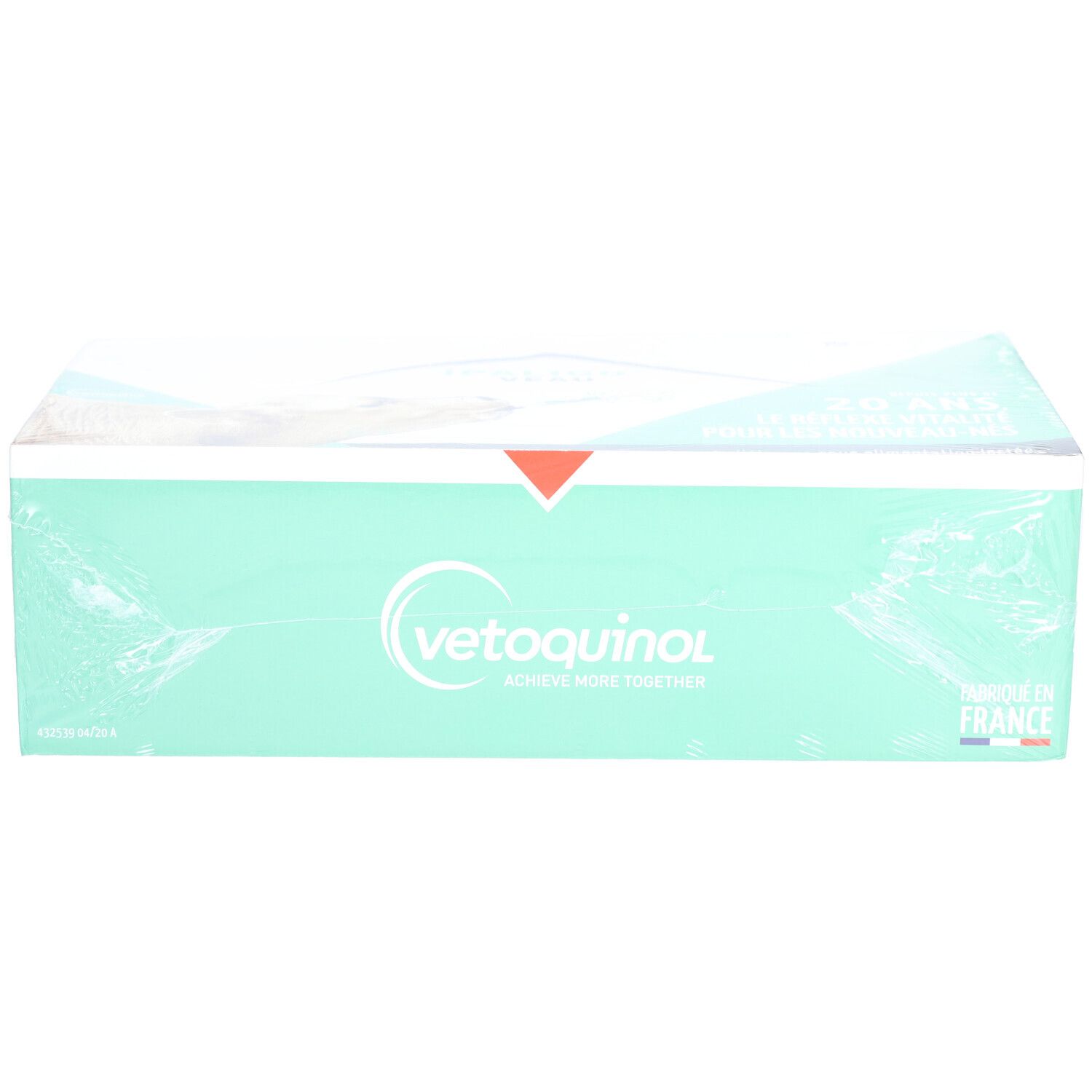 Verpackung mit Vetoquinol-Logo und Text: Achieve more together. Hergestellt in Frankreich.
