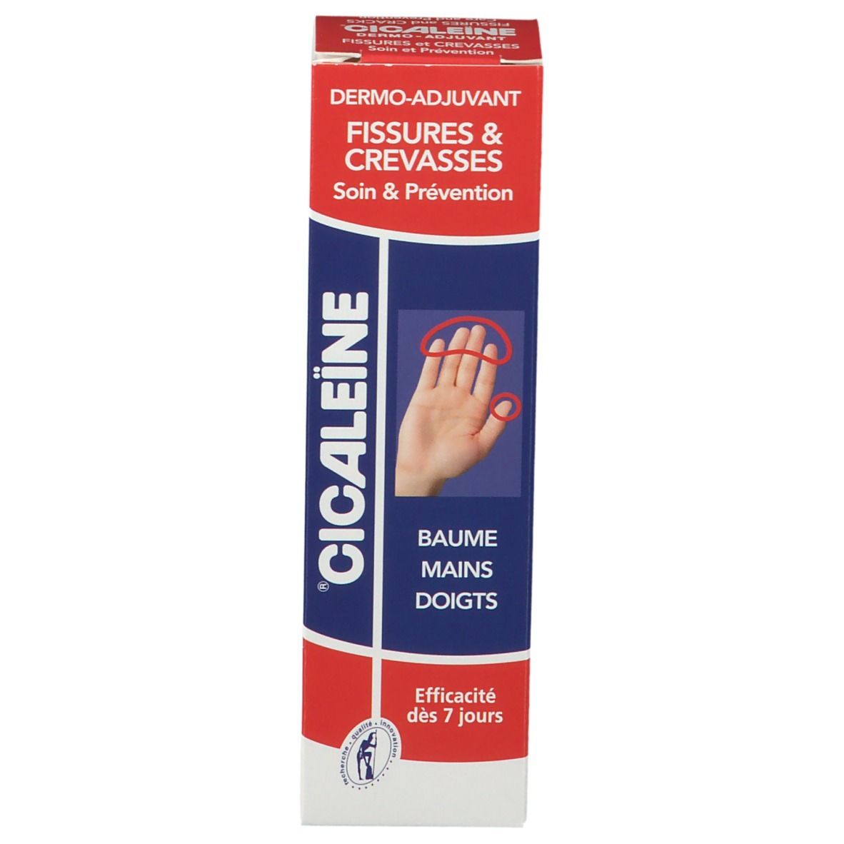 Schachtel. Text: CICALEiNE, Baume Mains-Doigts, Fissures & Crevasses. Abbildung einer Hand.