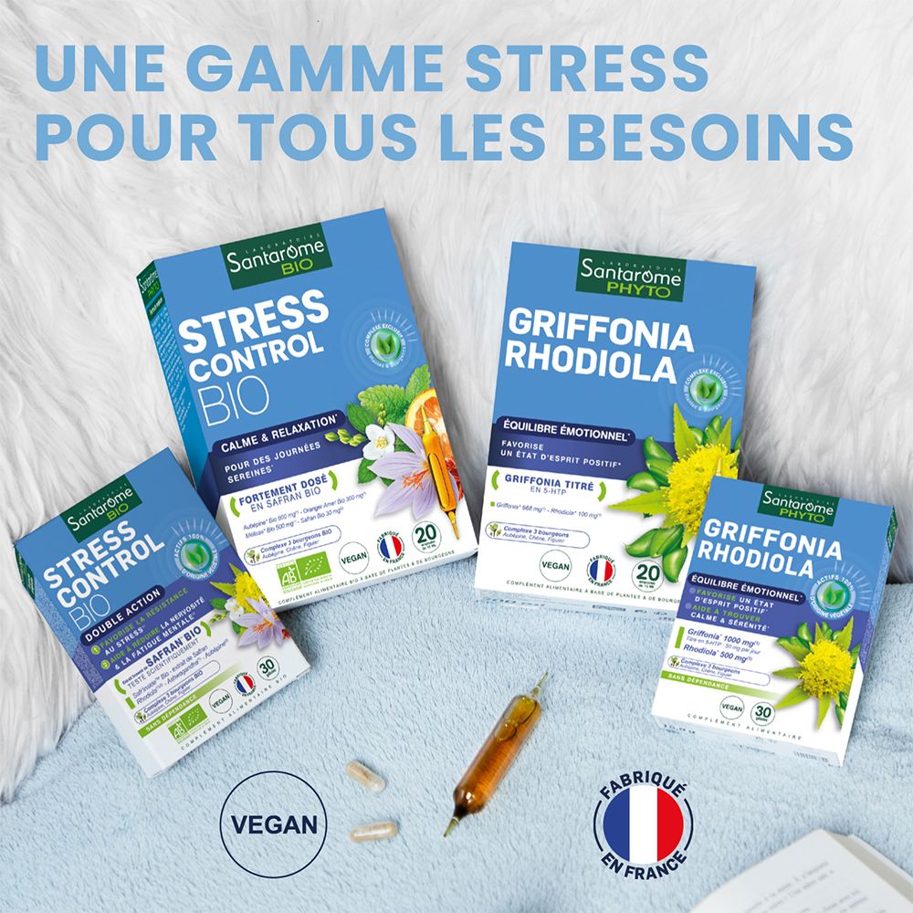 Plusieurs emballages de produits. Nom et logo du produit visibles. Label Vegan et origine France.