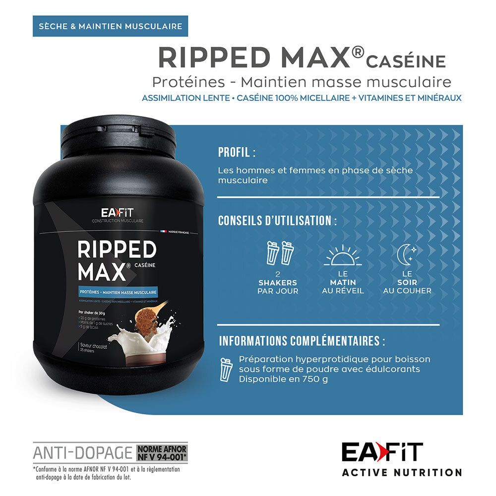 EA FIT Ripped Max Caseine: Informationen zu Profil, Anwendung und Nährwerten. 750g Behälter.