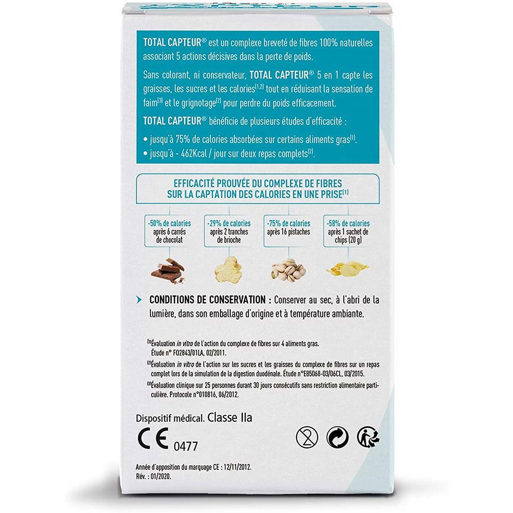 Dos de la boîte EA Fit Total Capteur® 5 en 1. Contient des informations et certifications. Marquage CE.