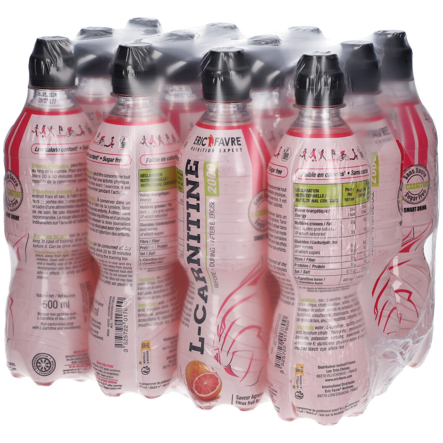 ERIC FAVRE Boisson L-Carnitine Saveur pamplemousse 24x500 ml