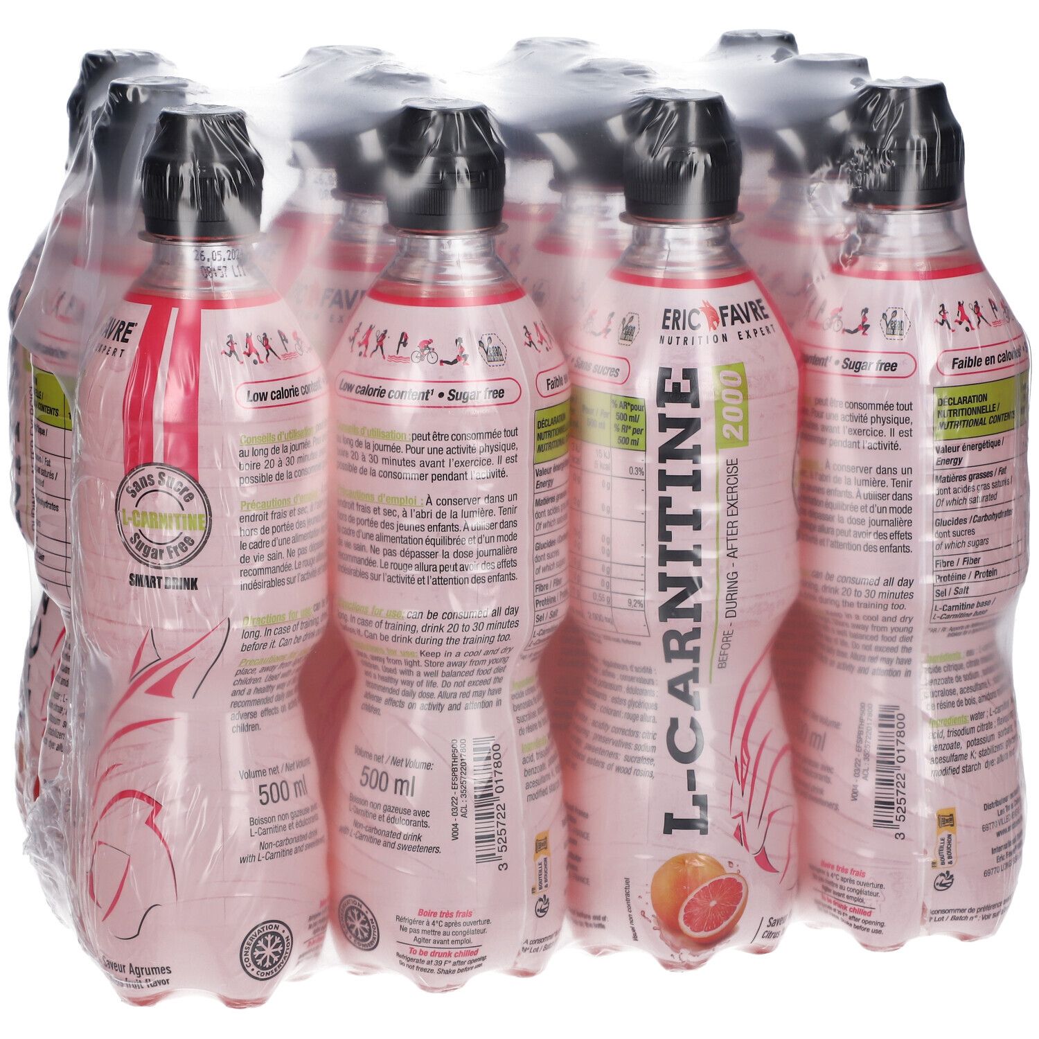 ERIC FAVRE Boisson L-Carnitine Saveur pamplemousse 24x500 ml