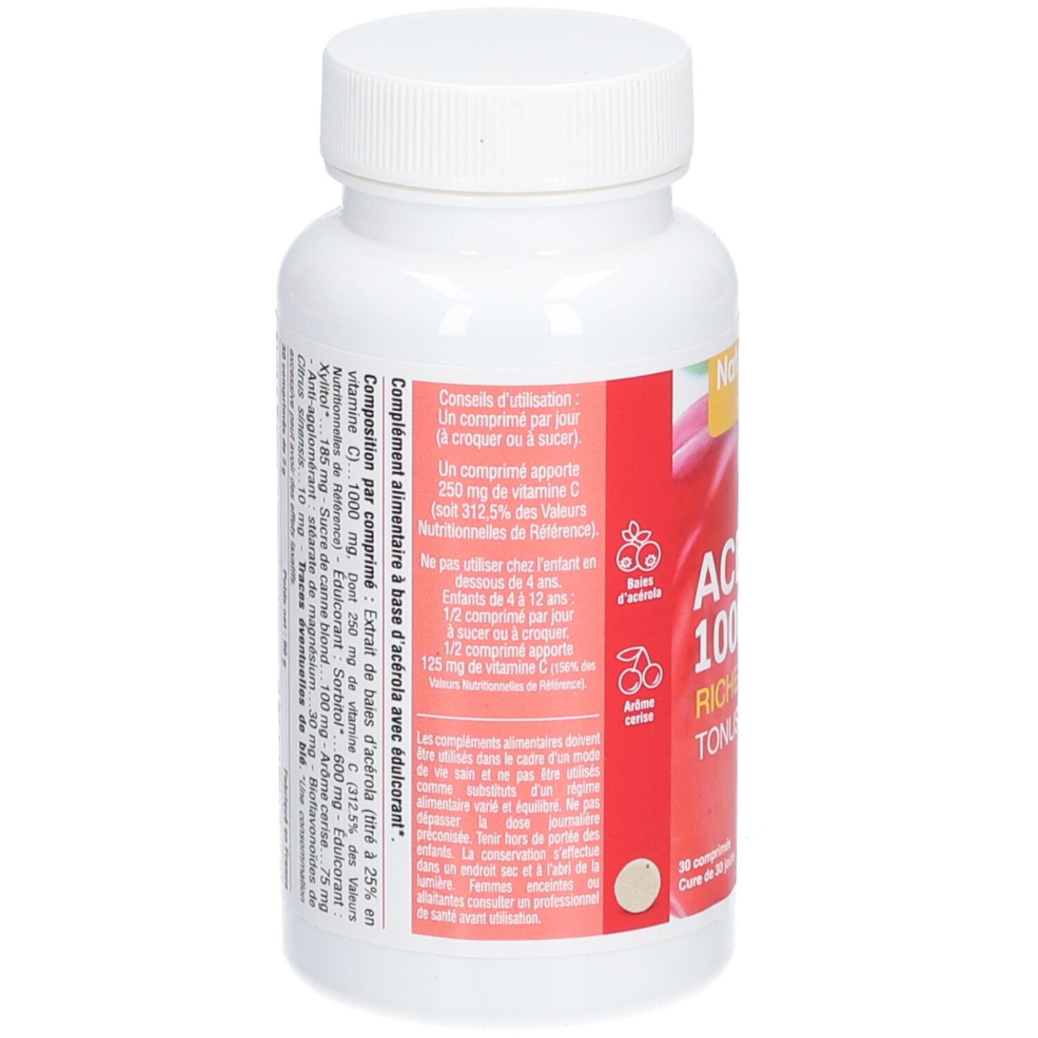 Rückseite der Flasche. Text über Inhaltsstoffe und Anwendung. Marke: Nat & Form. 90 Tabletten.