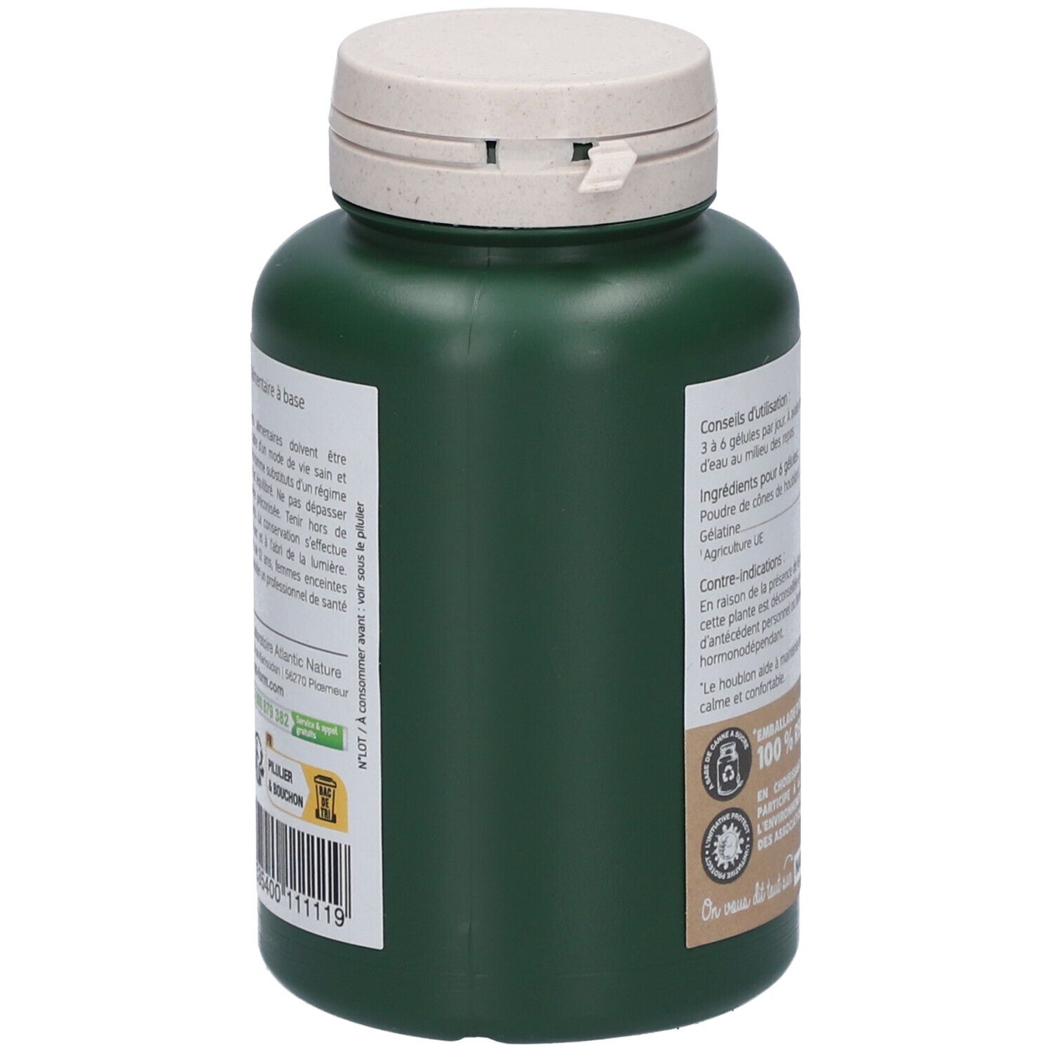 Grüne Flasche mit weißem Deckel. Aufschrift: Nat&Form. Text: Gebrauchsanweisung, Zutaten. Verpackung aus pflanzlicher Herkunft. 100% recycelbar.