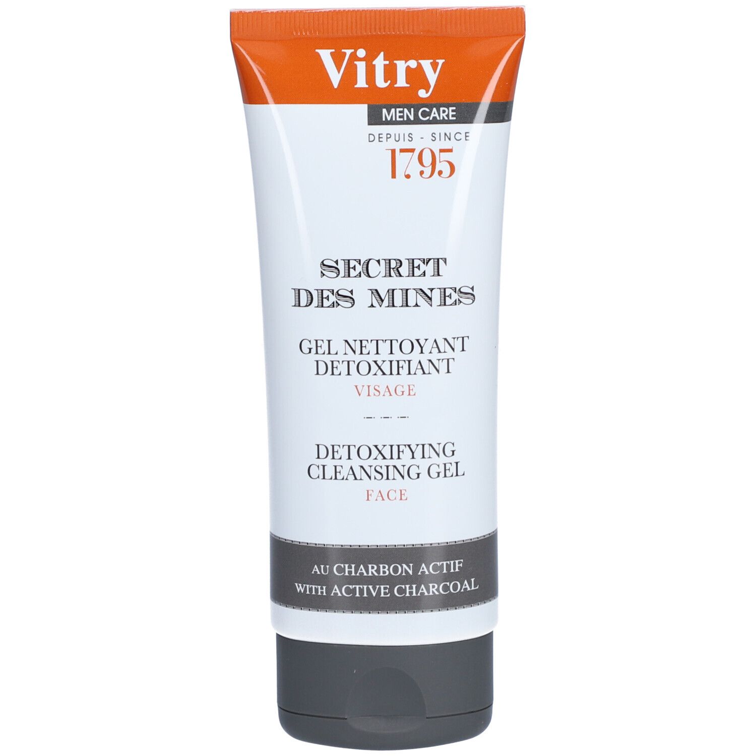 Vitry Men Care Secret des Mines - Gel nettoyant détoxifiant visage au charbon actif