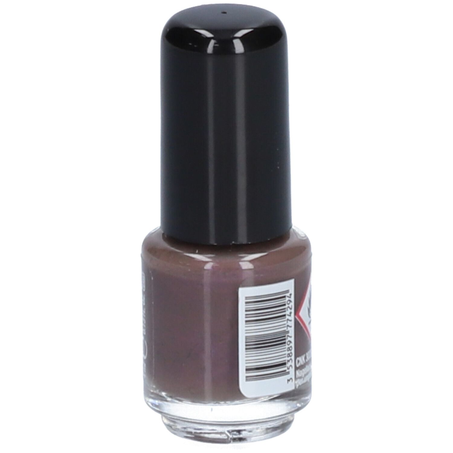 Nagellackflasche mit schwarzem Deckel. Aufschrift: Vitry, Vernis à Ongles, Nail Polish, Psychédélique. Barcode.