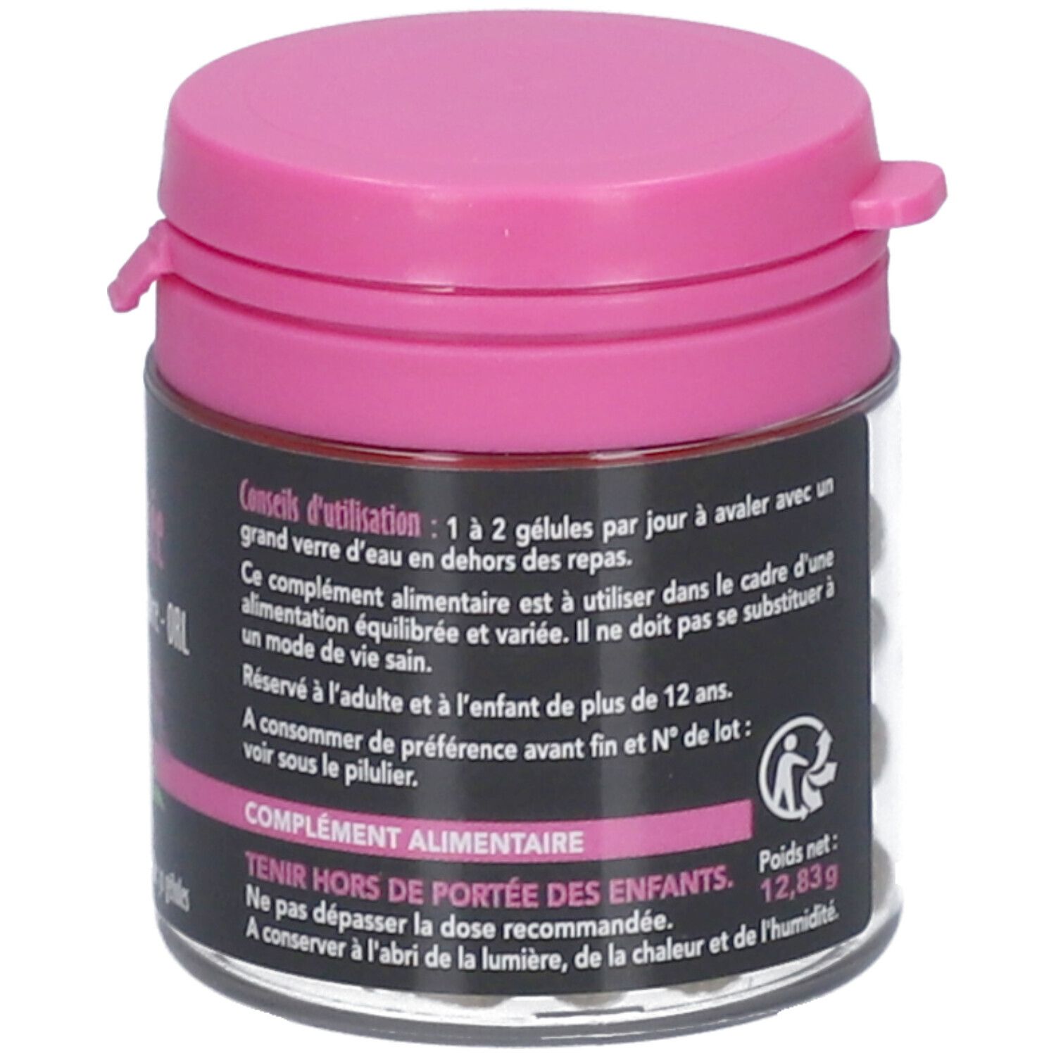 Boîte avec couvercle rose. Inscription: Echinacée Système Respiratoire - ORL. Contient conseils d'utilisation.