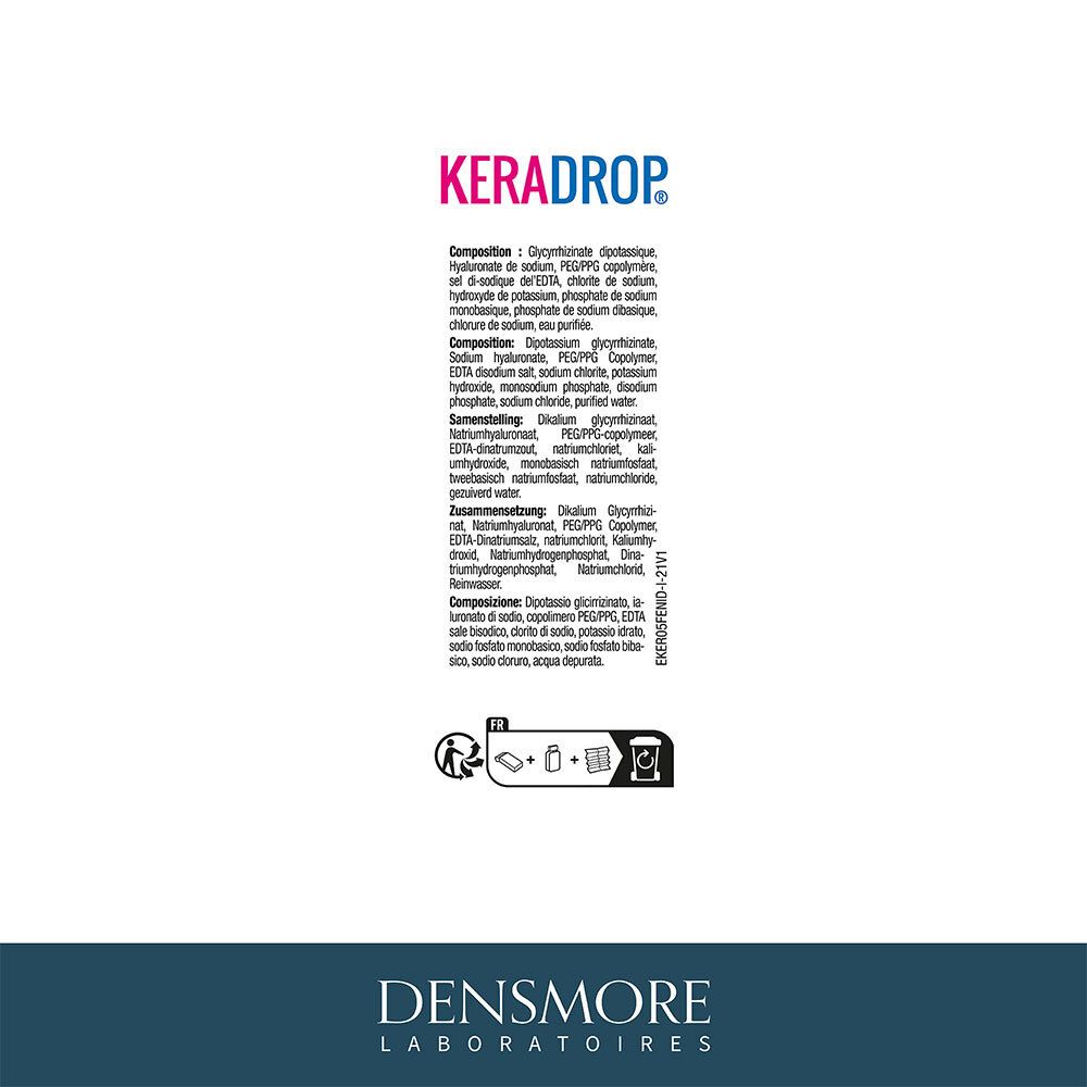 Dos de l'emballage Keradrop. Texte : Composition, mode d'emploi.