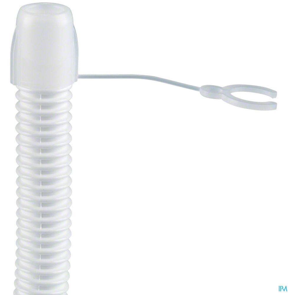 Tube blanc cannelé avec bouchon et attache.