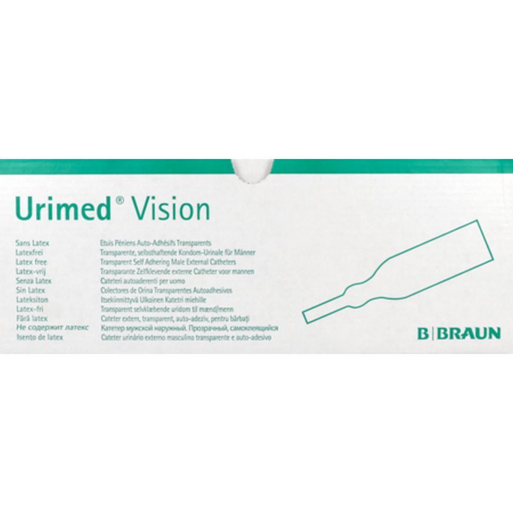 Boîte Urimed Vision. Texte: Sans Latex, Latex free, etc. Logo B. Braun.