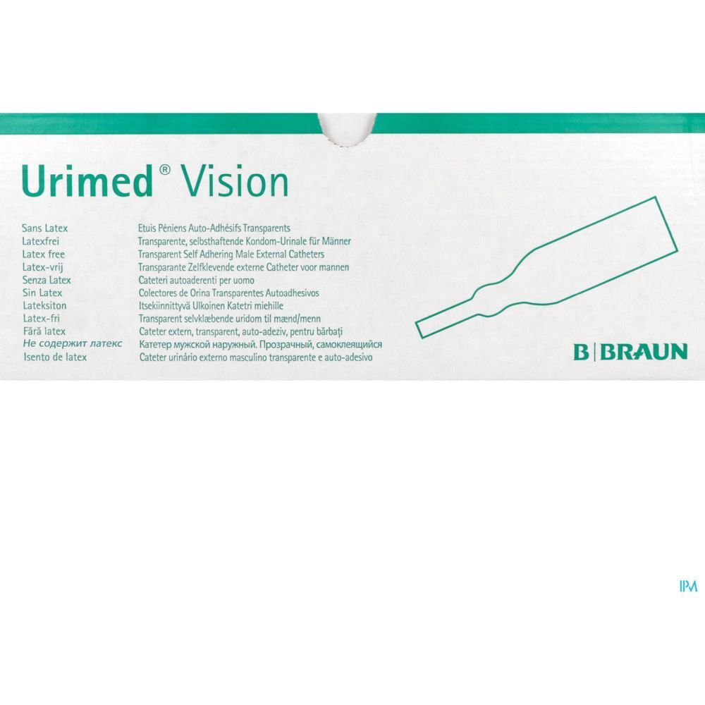 Boîte Urimed Vision. Texte: Sans Latex, Latex free, etc. Logo B. Braun.