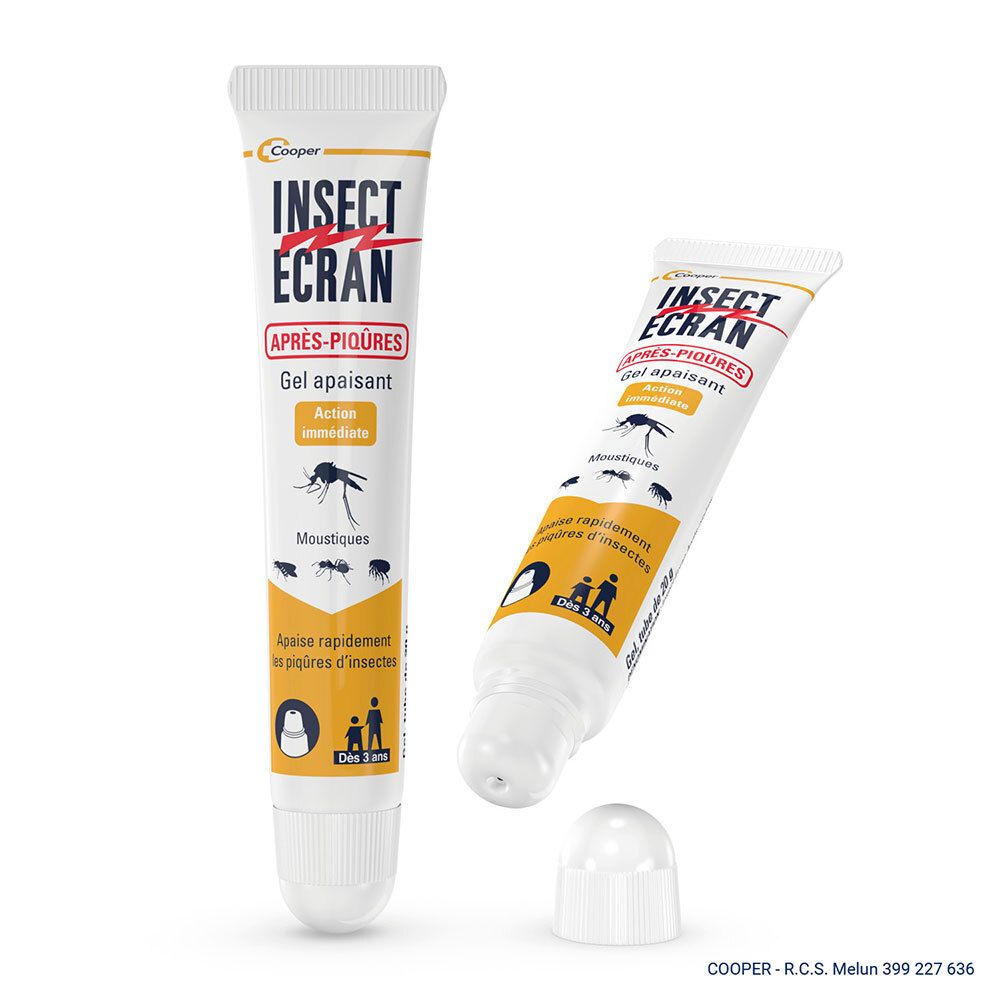 Deux tubes INSECT ECRAN APRES-PIQURES. Gel apaisant contre les piqûres. Action immédiate. Avec bouchon à vis.