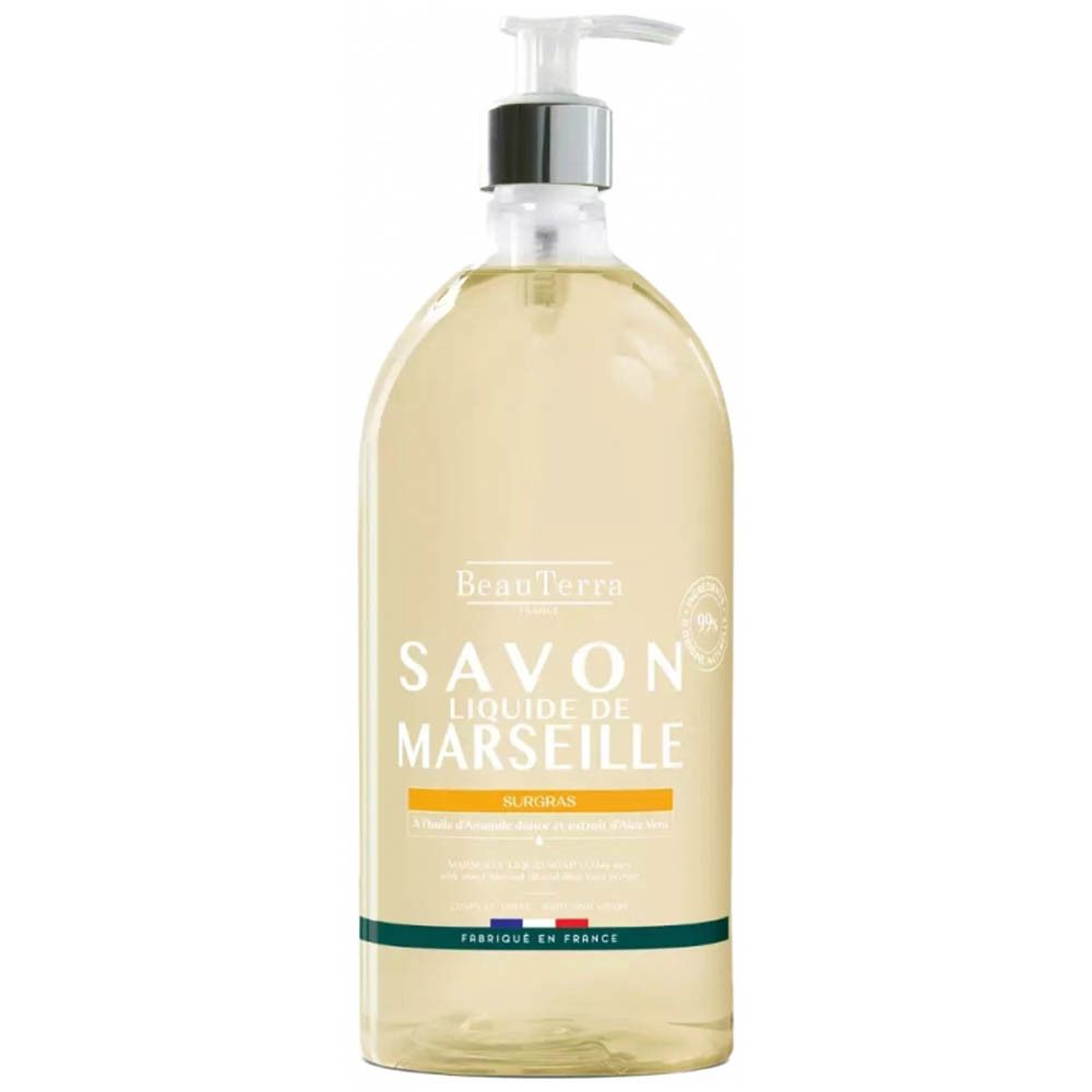 BeauTerra Savon Liquide de Marseille, 1L Spenderflasche mit Pumpkopf.