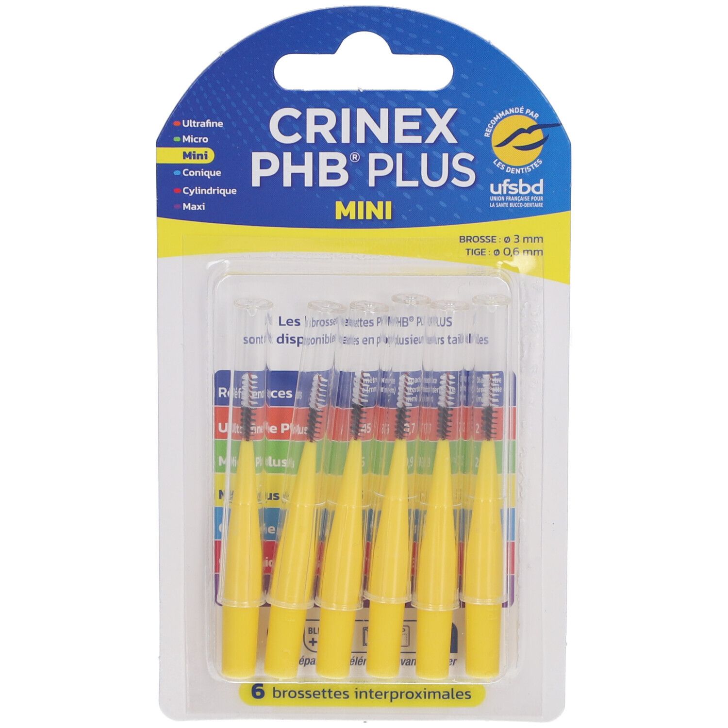 Crinex - PHB Plus - Brossette interdentaire cylindrique compacte. mini plus, jaune