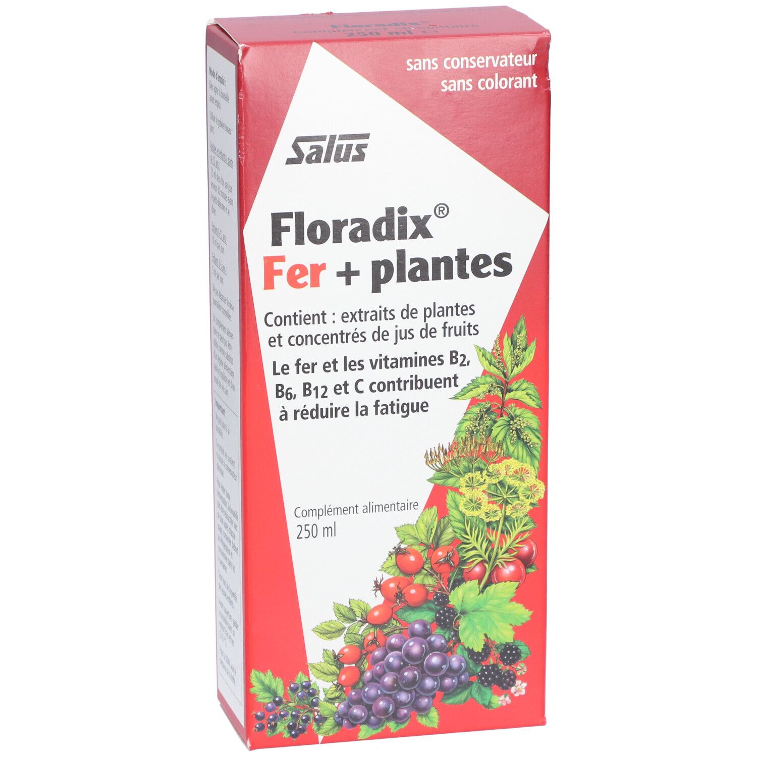 Boîte rouge Floradix® Fer + plantes. Face avant avec informations produit.
