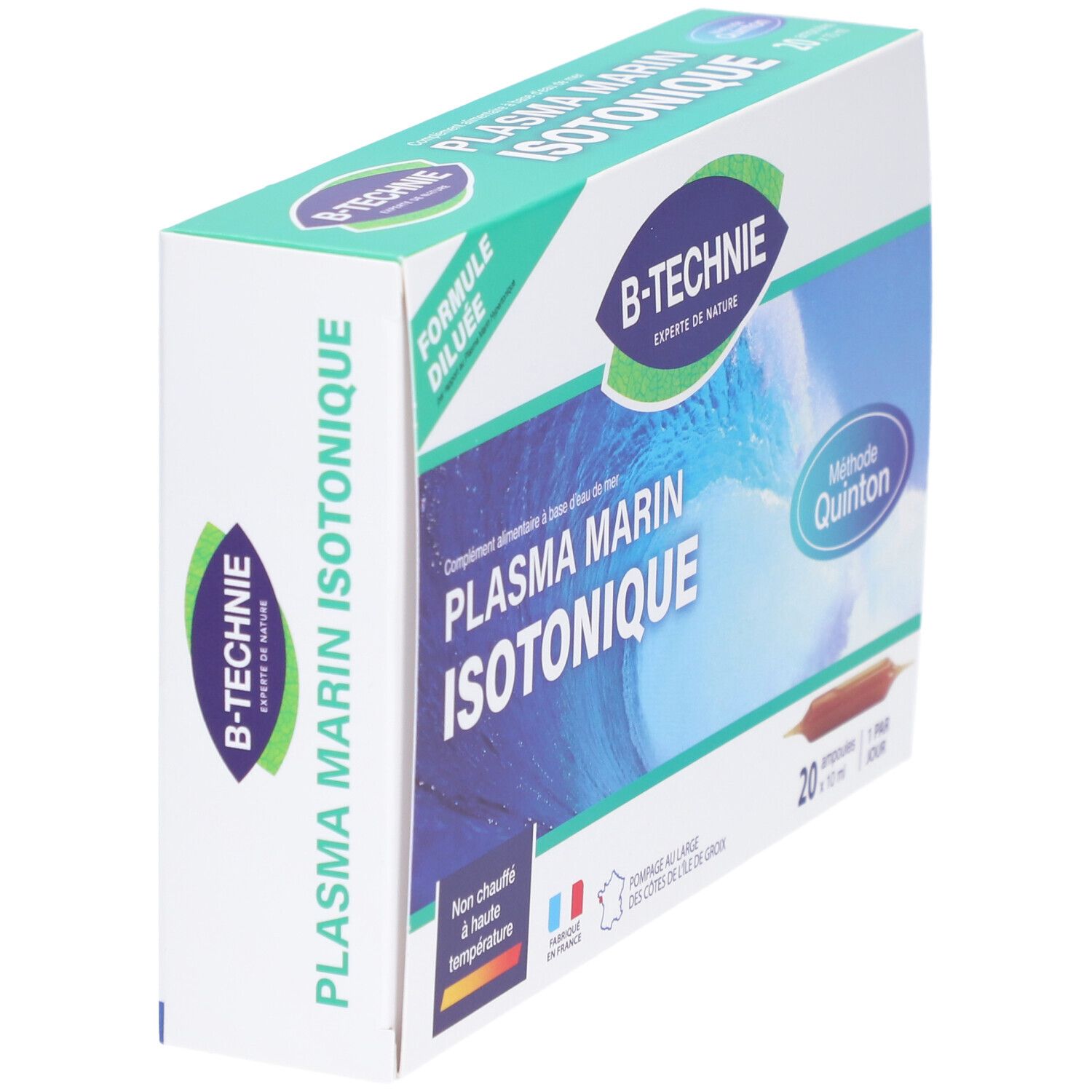 Boîte blanche "Plasma Marin Isotonique". Marque B-Technie. Contient des ampoules.