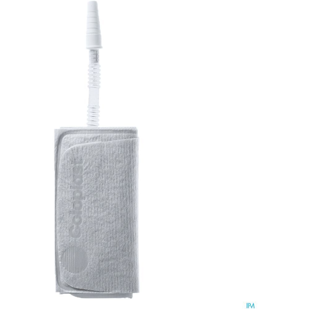 Poche à urine rectangulaire grise avec tube blanc. La marque Coloplast est visible.