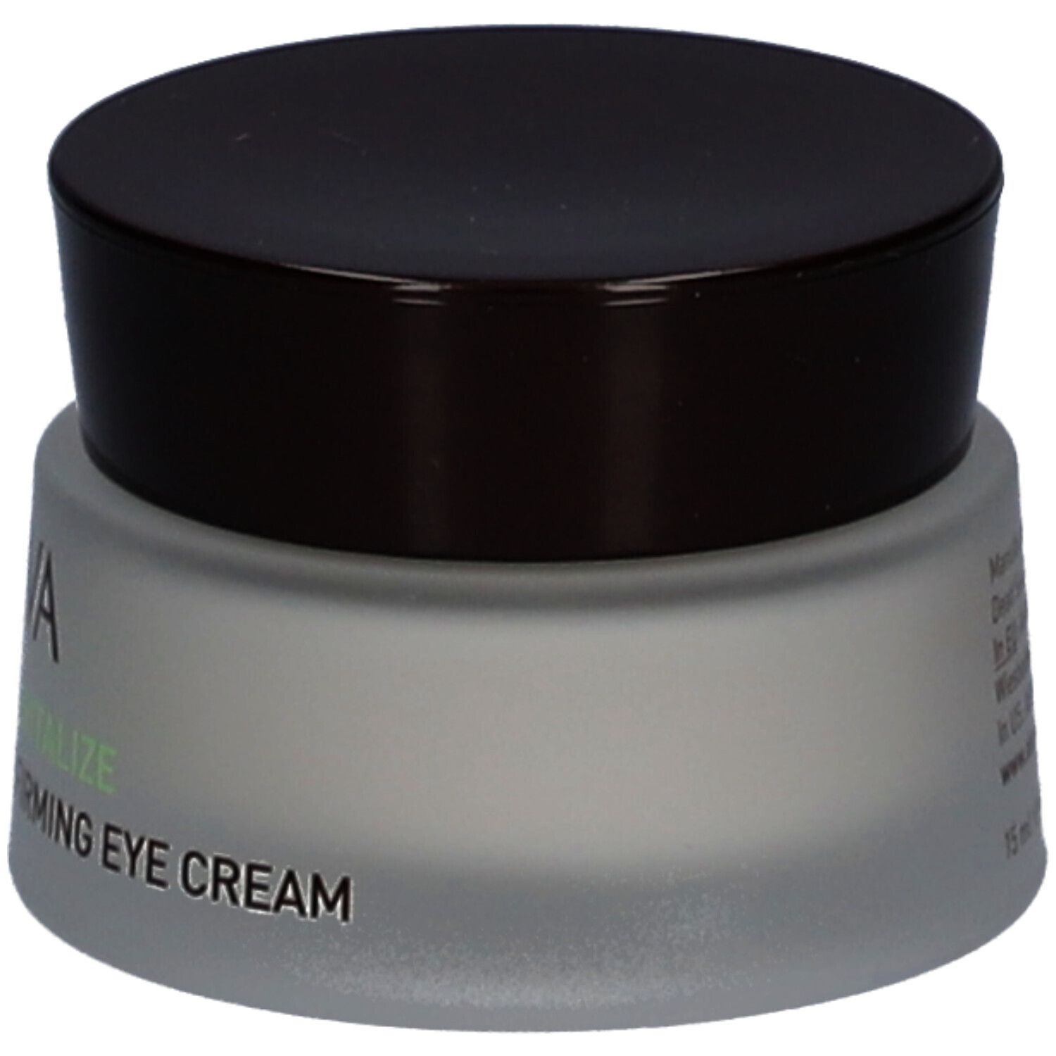 Pot de crème avec couvercle marron. Inscription : AHAVA, Time to Revitalize, Extreme Firming Eye Cream.