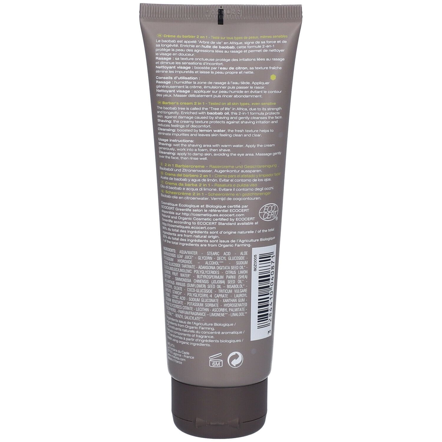 Melvita HOM CR Barbier 2En1 125Ml 125 ml Creme