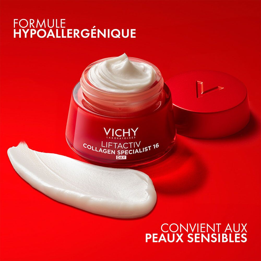 Roter Tiegel VICHY Liftactiv Collagen Specialist. Hypoallergene Formel. Für empfindliche Haut.