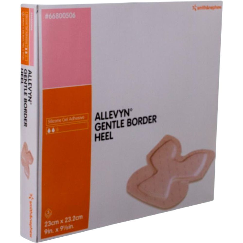Emballage ALLEVYN GENTLE BORDER HEEL. Inscriptions: taille, nom du produit, marque et autres informations. Produit représenté.