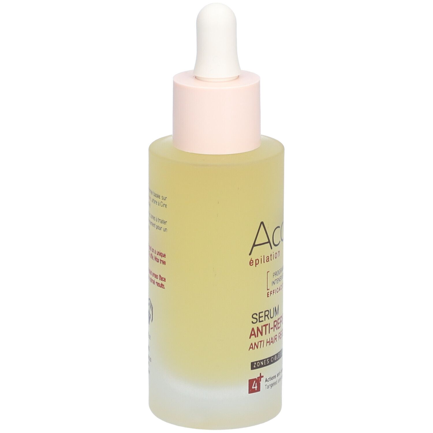 Serumflasche mit Pipette. Aufschrift: Acorelle, Anti-Nachwachsen, BIO-Zertifizierung.
