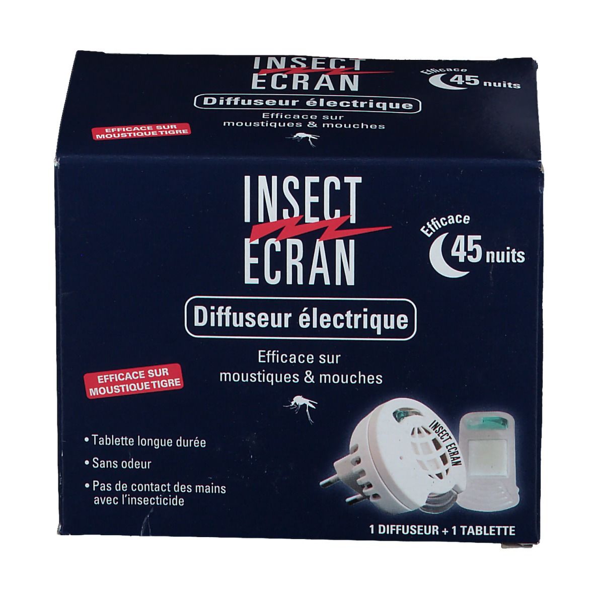 Boîte bleue. INSECT ECRAN, diffuseur électrique. Efficace contre les moustiques. Contient diffuseur et tablette.