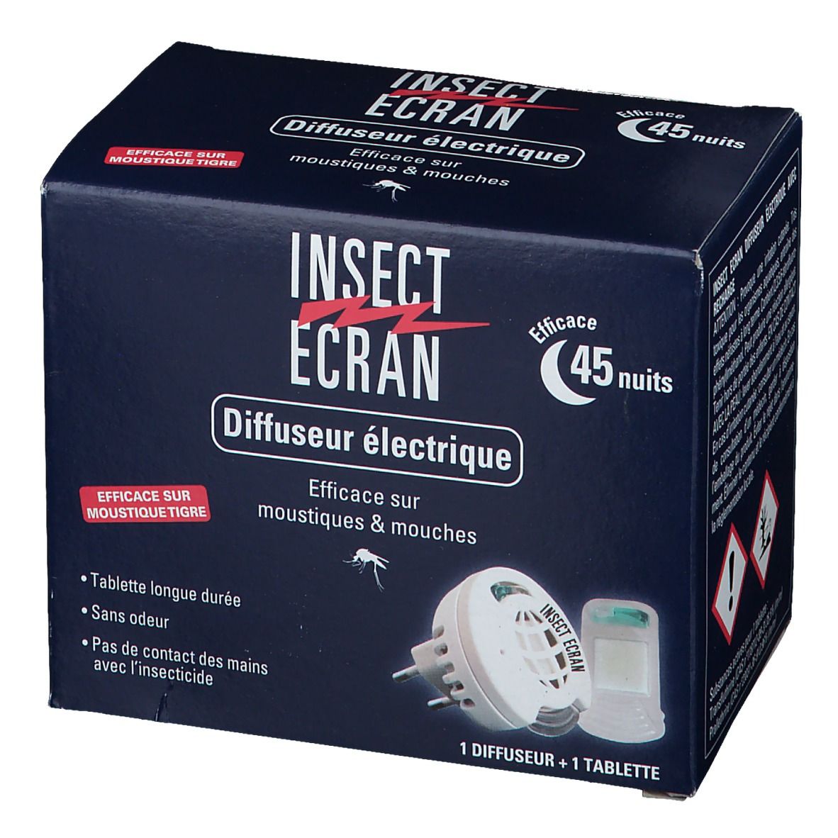 Boîte bleue. INSECT ECRAN, diffuseur électrique. Efficace contre les moustiques. Contient diffuseur et tablette.