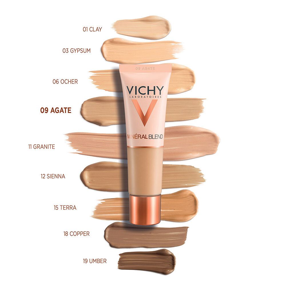 VICHY Mineralblend Foundation Nr. 09 Achat et nuances. Produit et échantillons de couleurs. Sélection de couleurs.