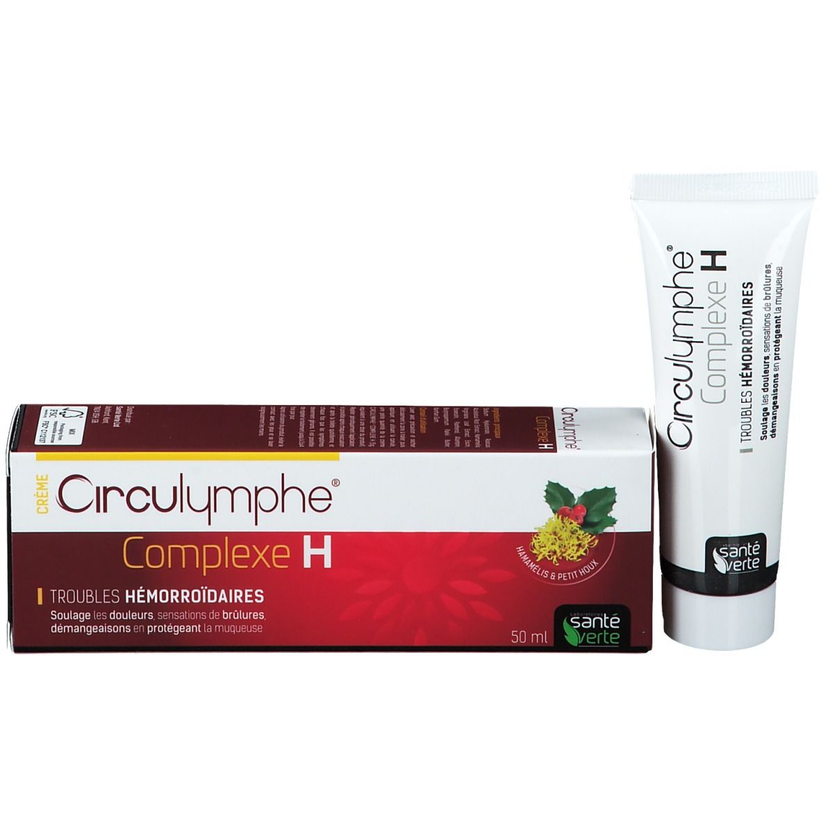 Produktverpackung und Tube. Verpackung: Circulymphe Complexe H. Tube: Circulymphe Complexe H. Santé Verte Logo.