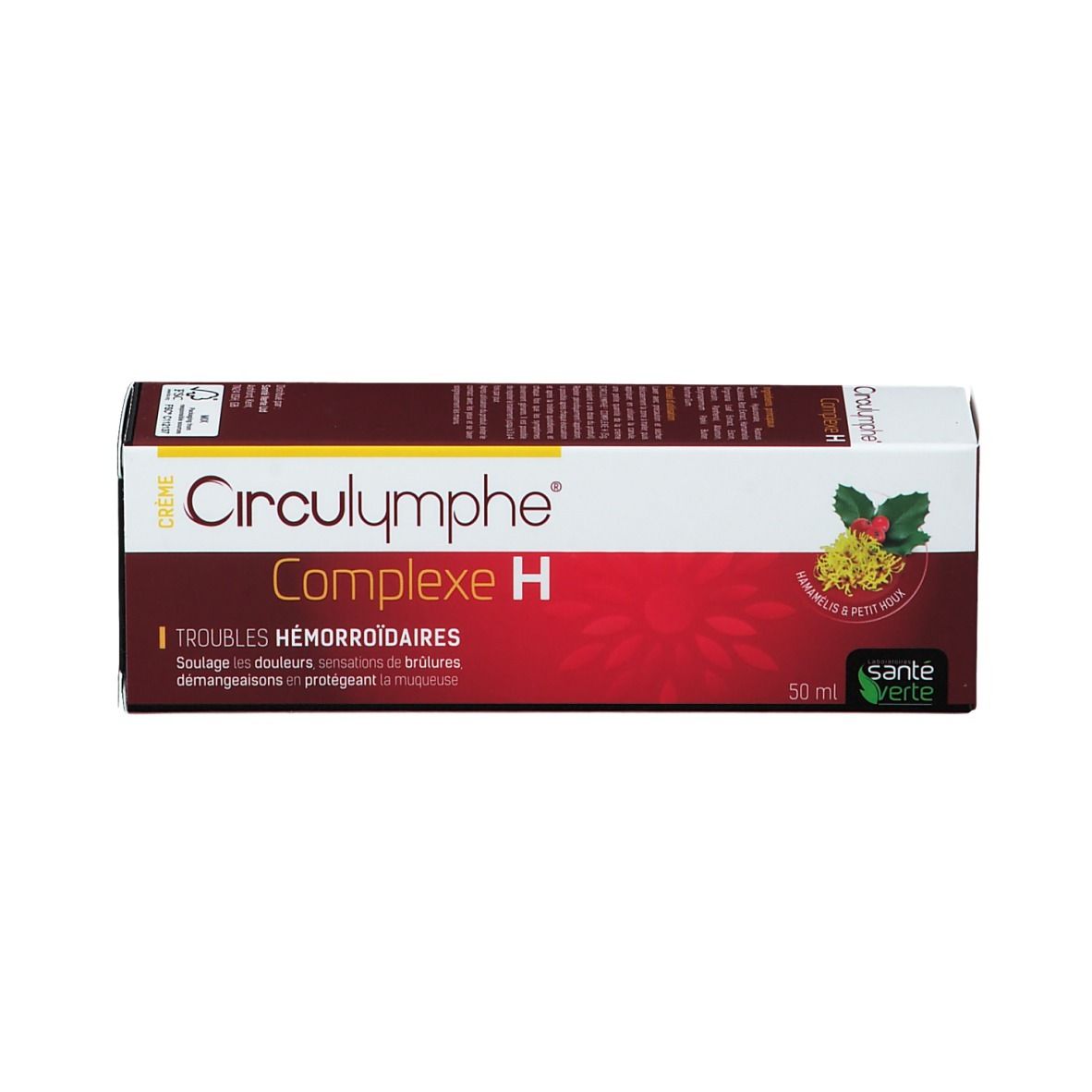 Produktverpackung. Aufschrift: Circulymphe Complexe H. Rote und weiße Farbgebung. Santé Verte Logo.
